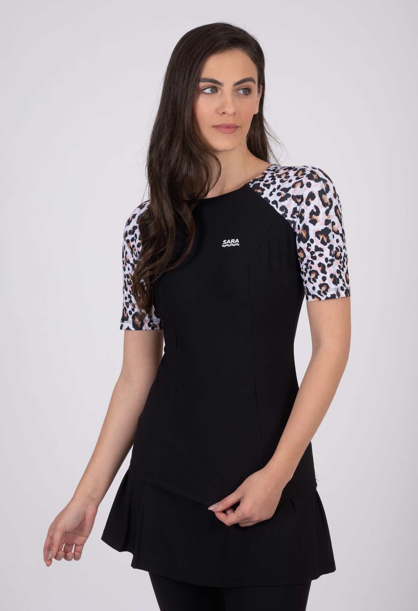 Modest Chic Swimsuit – Short Leopard Print Design