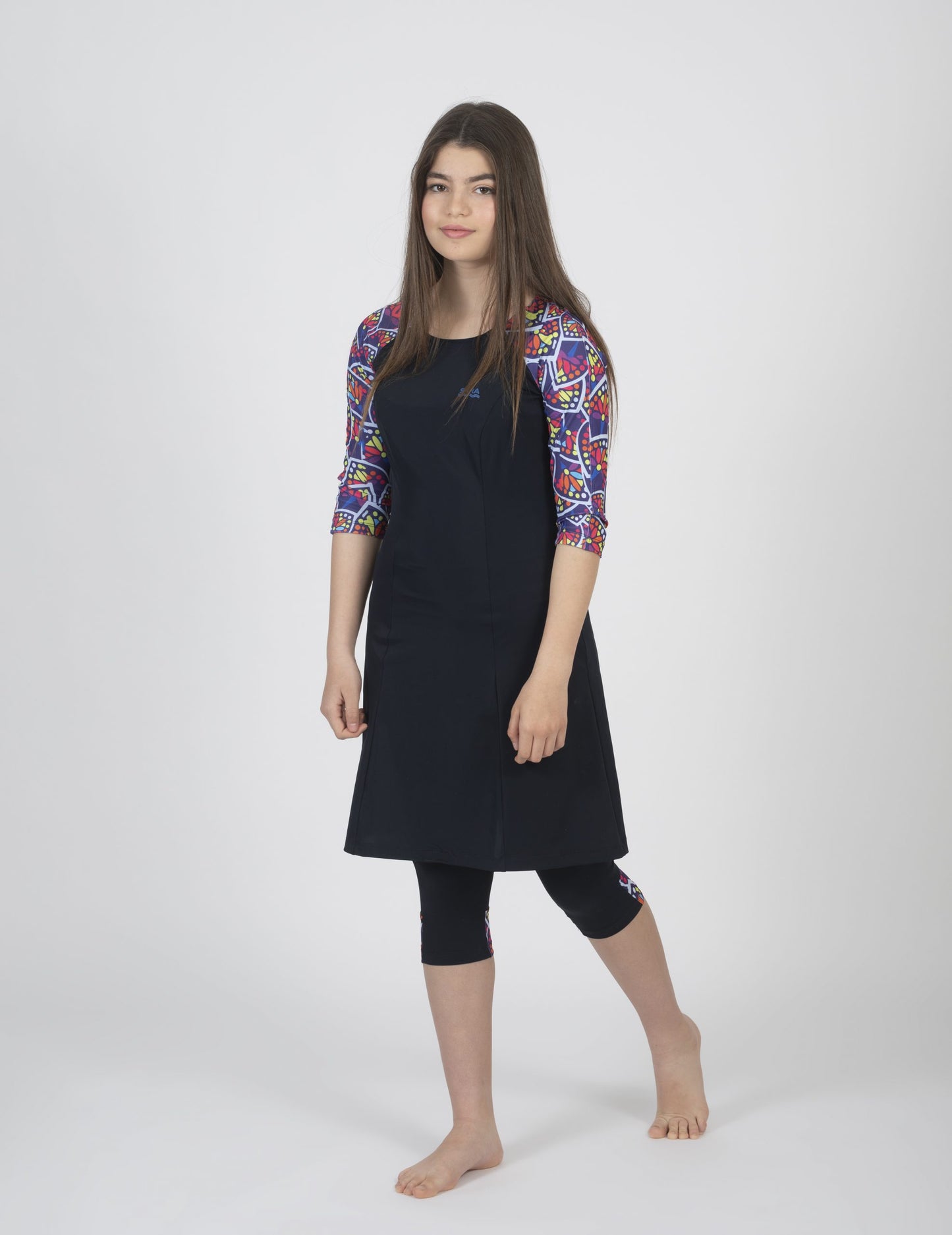 טוניקה שרוול ארוך עלים צבעוניים