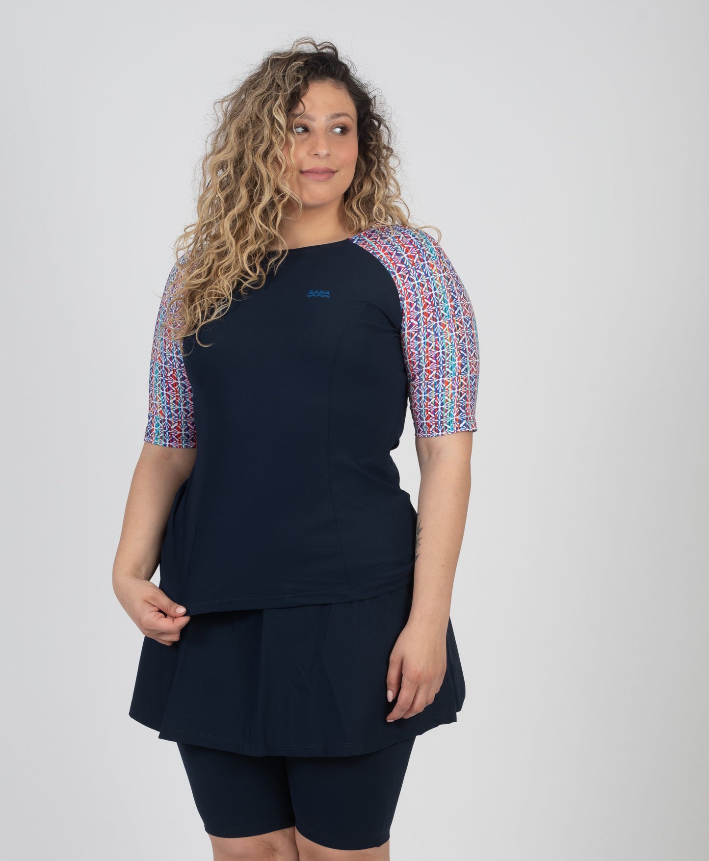 Modest Chic Swimsuit – Short Stained Glass Design