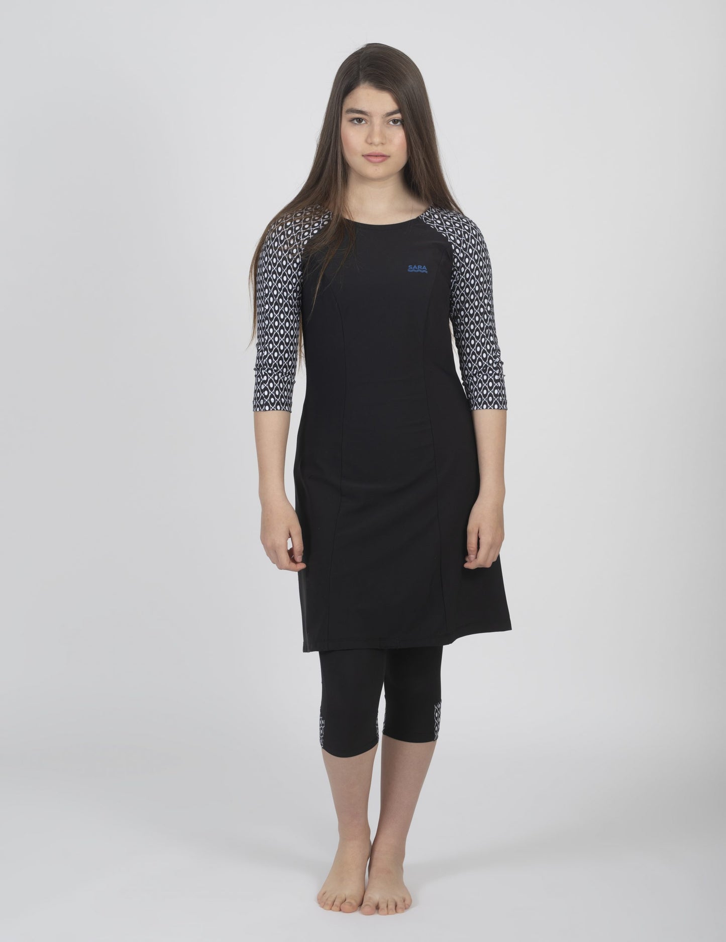 טוניקה שרוול ארוך שחור לבן