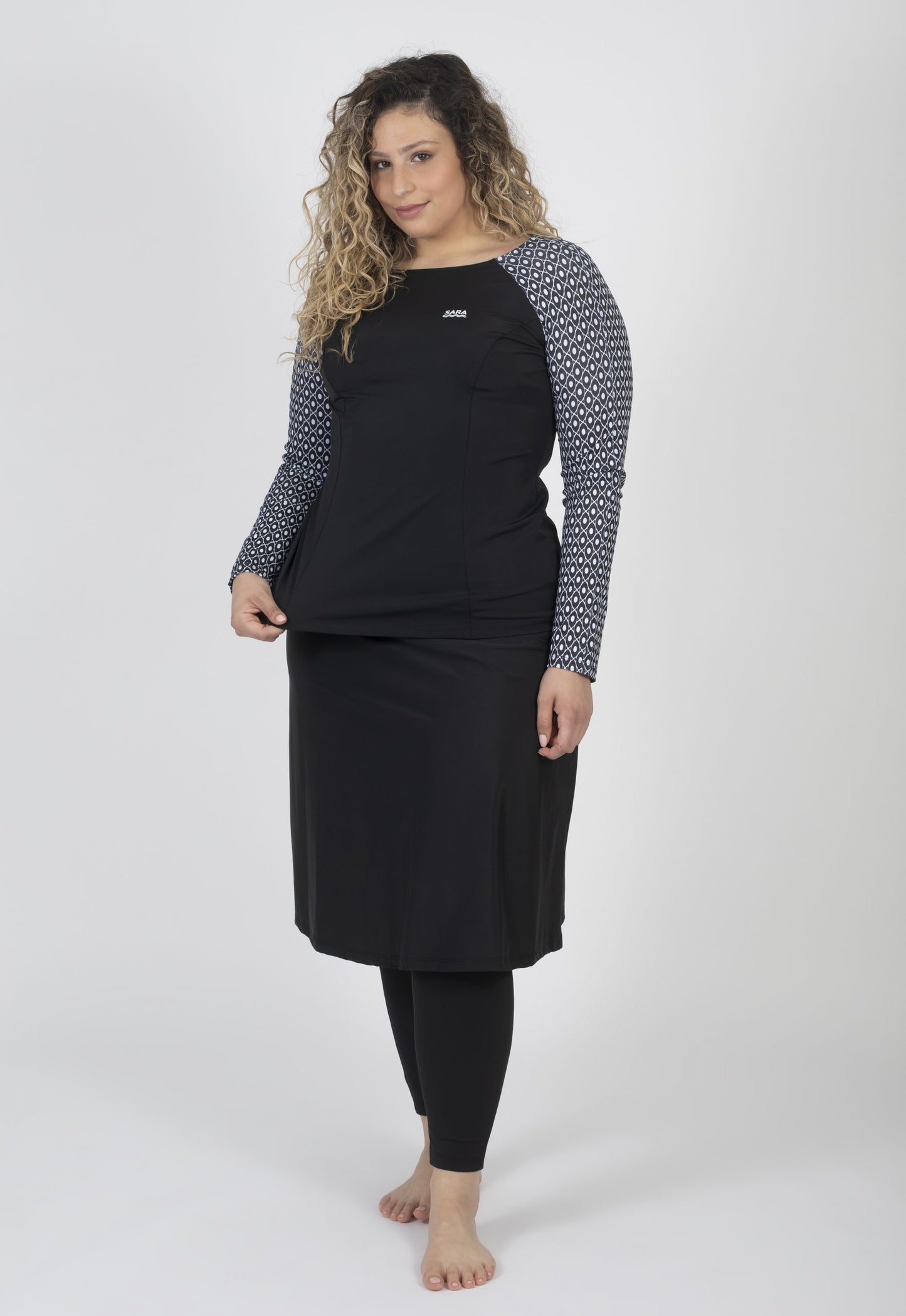 Modest Chic Swimsuit – Long Black and White Design