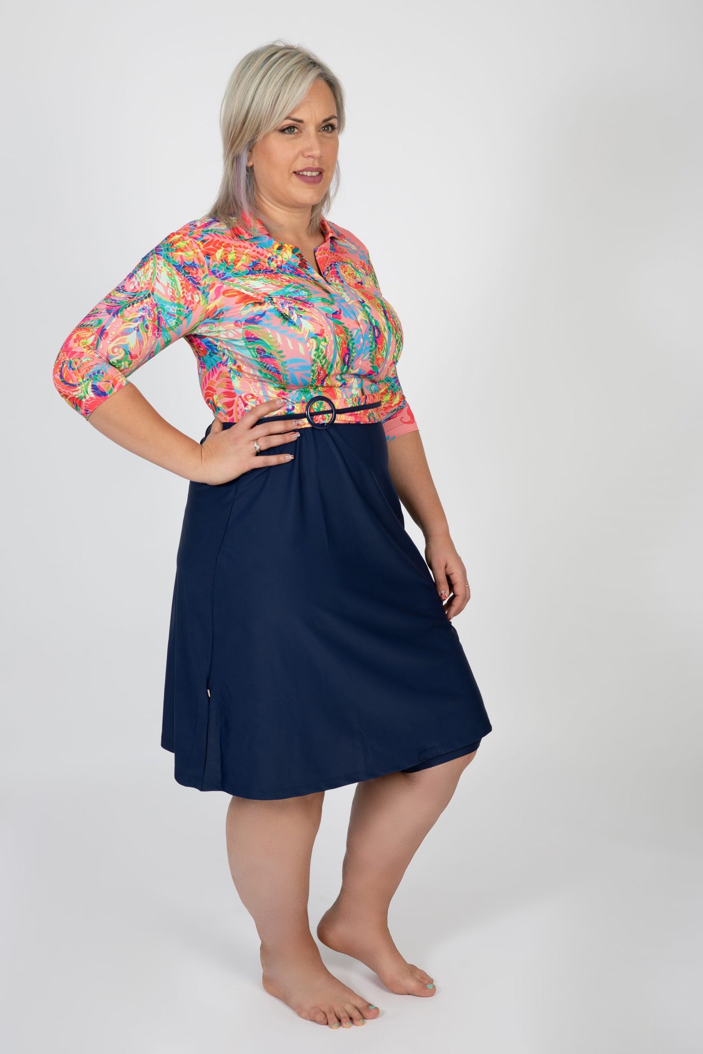 Blue and Pink Cashmere Turban Dress