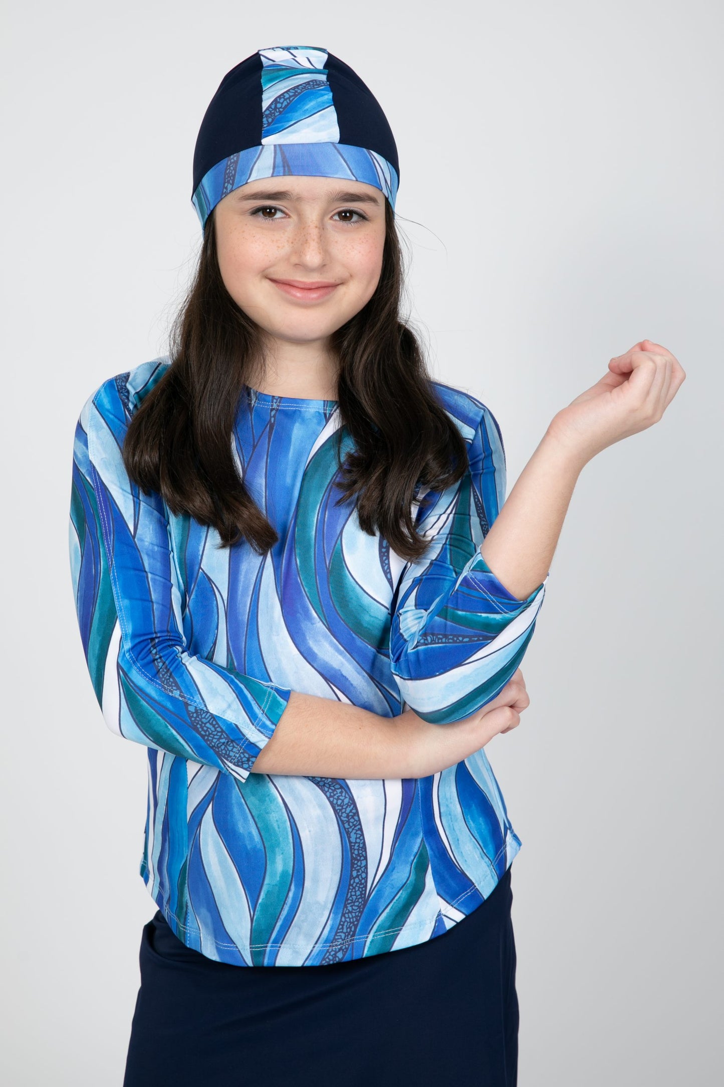 Girls’ Shirt and Skirt Set Blue with Ocean Waves