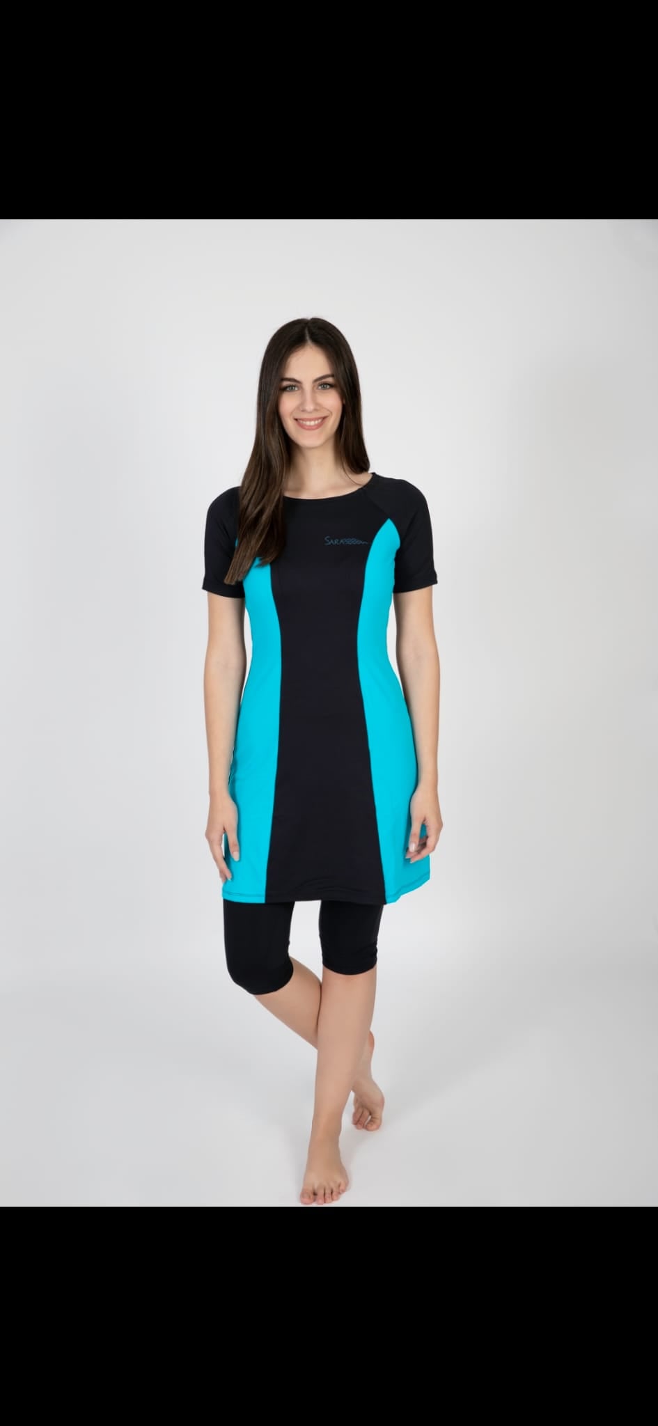 Black and Light Blue Long Sleeve Tunic